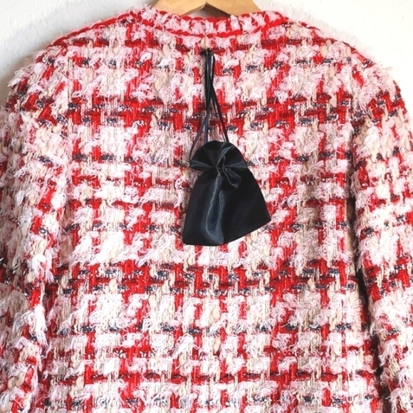 NWOT Amen Wardy Aspen Metallic Tweed Mid Length Jacket Pink Red Size FR36 - Picture 9 of 17